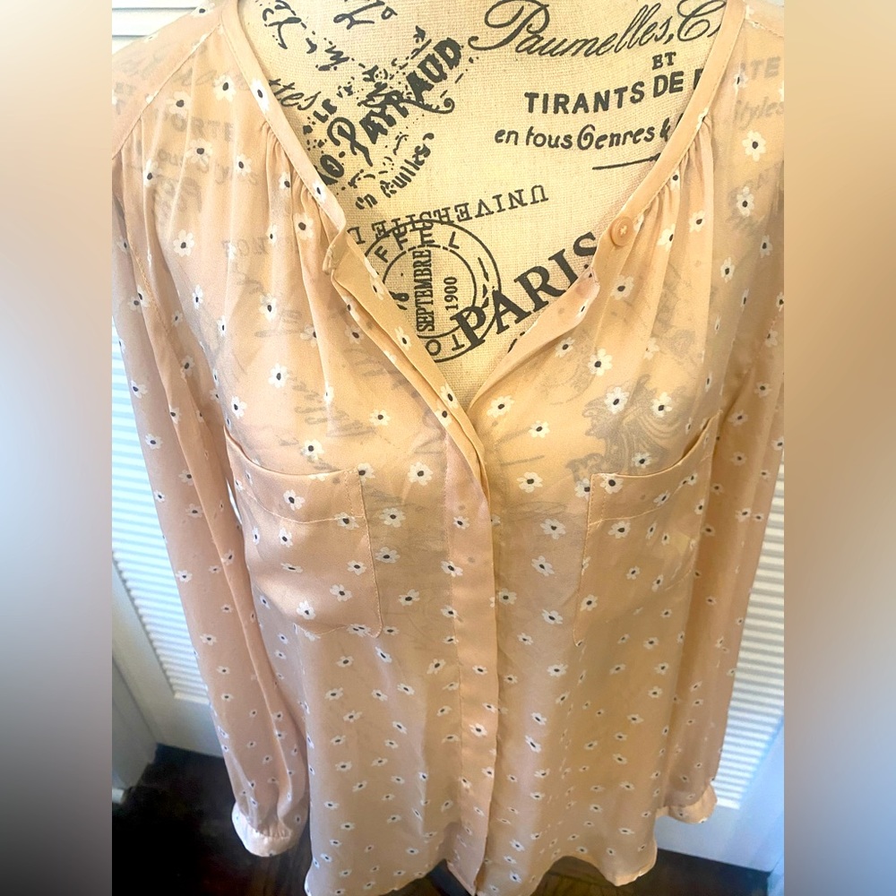 LOFT button down blouse with white floral print - size L